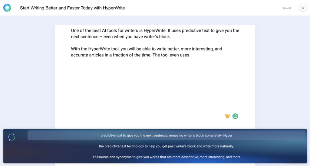 writing a blog section with hyperwrite