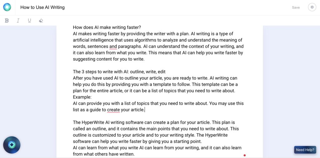 writing sample written with an AI writing tool