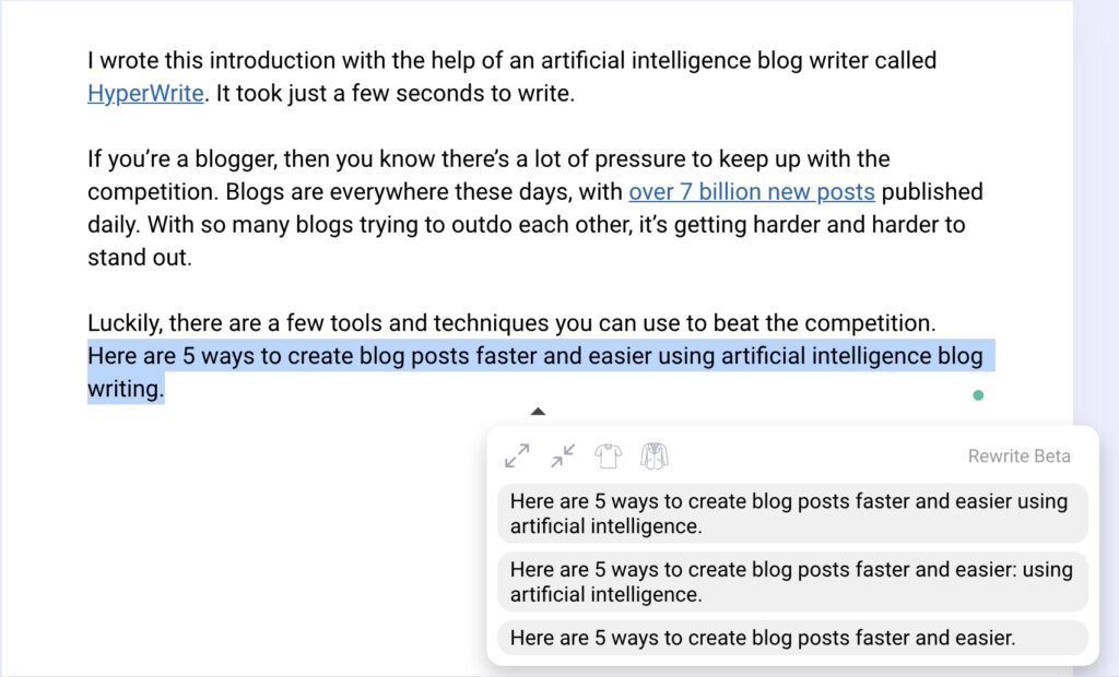 rewriting with an AI blog writing tool