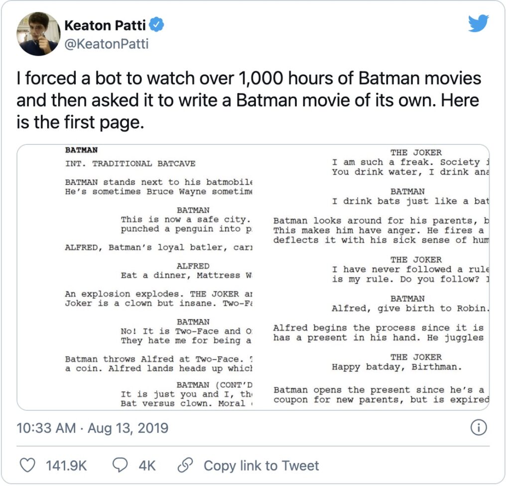 batman movie script written by ai