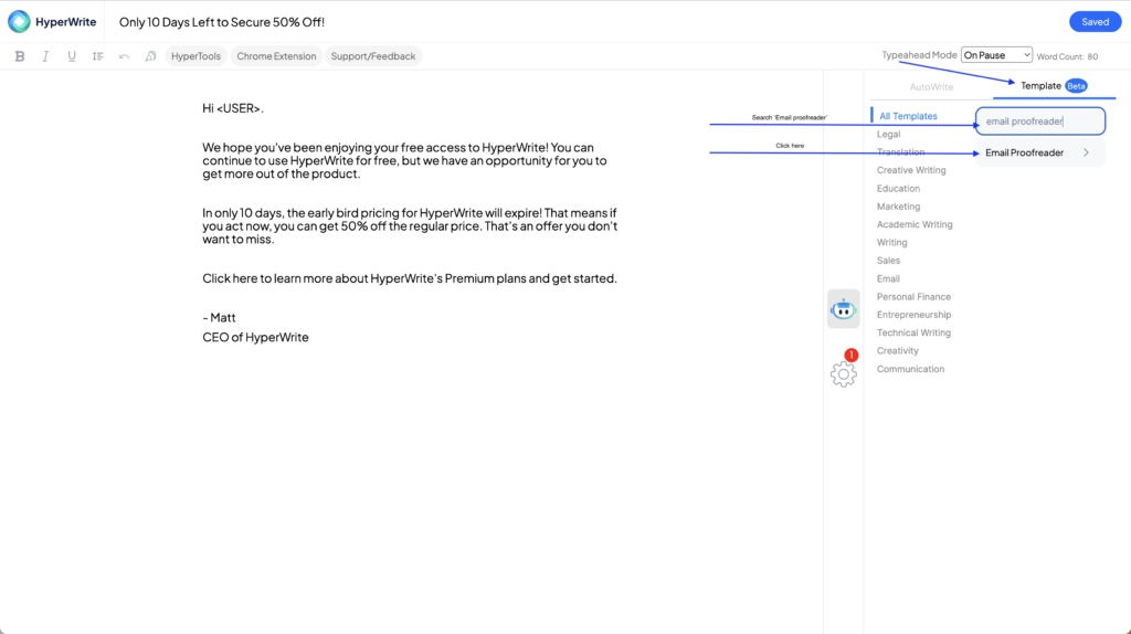 HyperWrite Email Proofreader