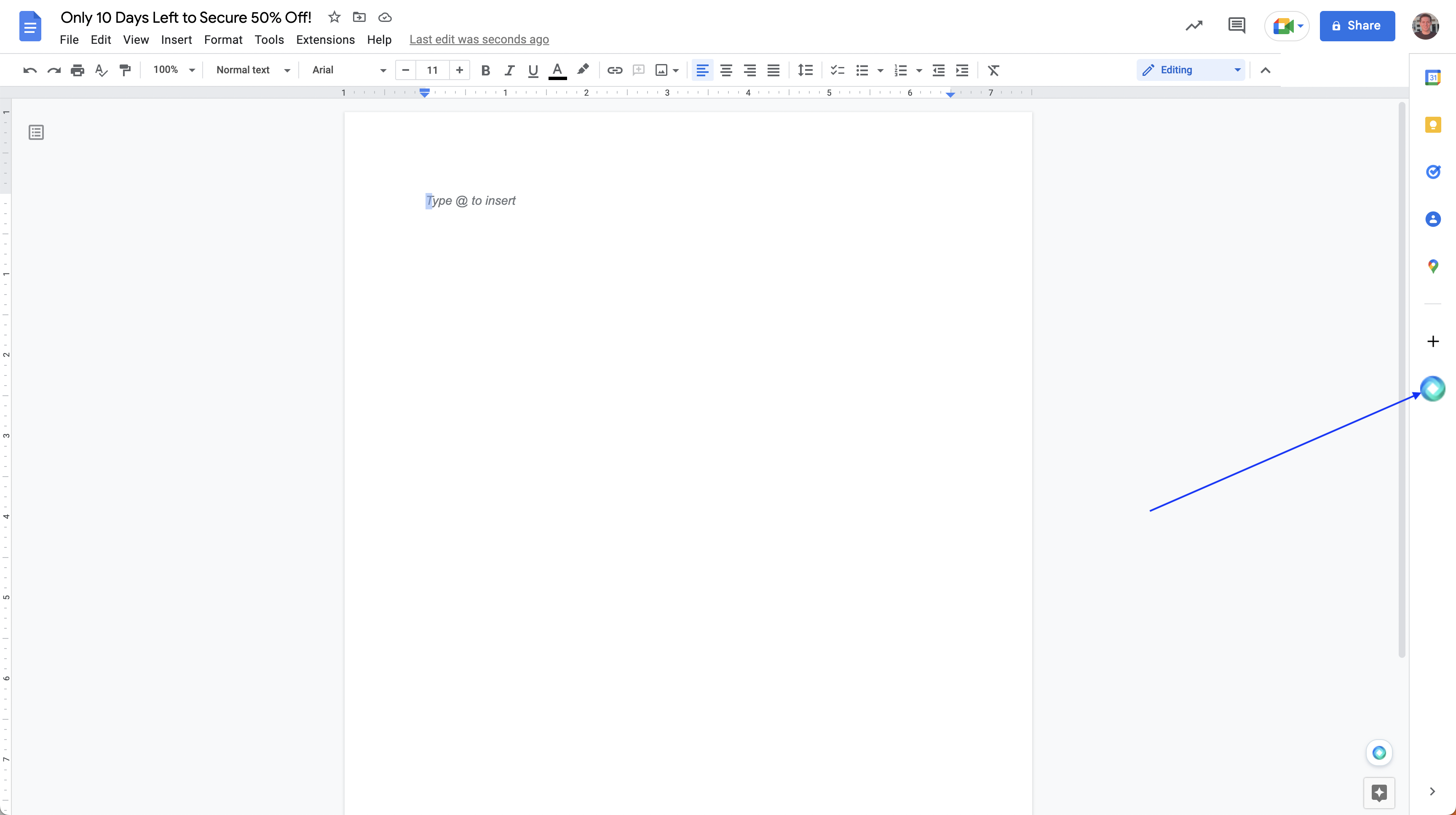 Opening The HyperWrite Panel on Google Docs