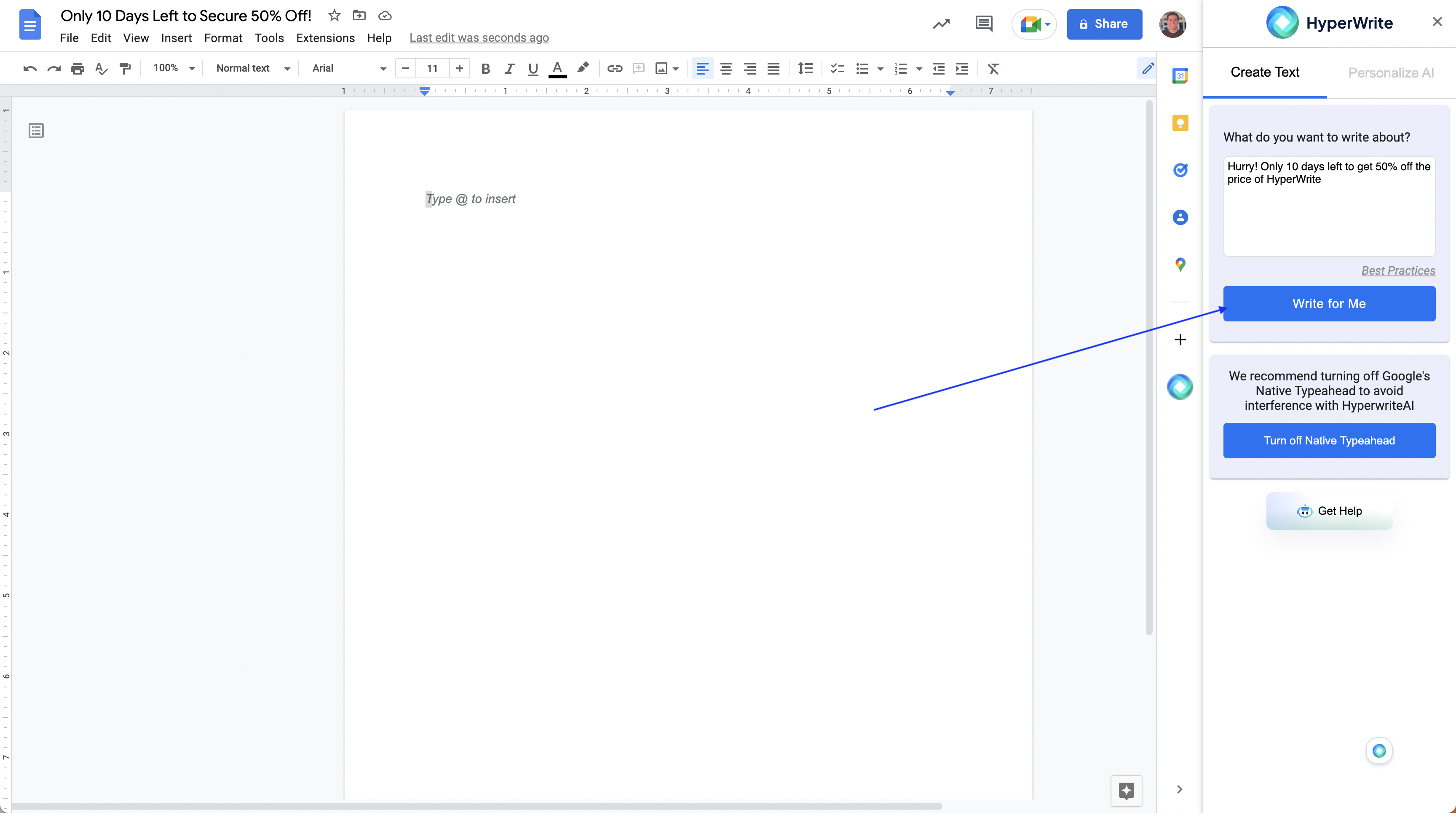 Using AutoWrite on Google Docs